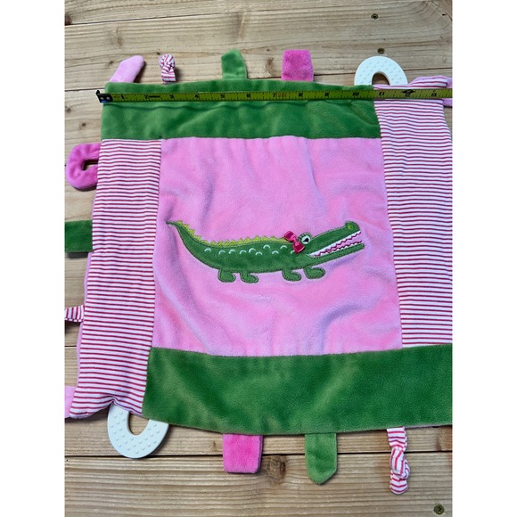 Maison Chic Baby Lovey Blanket Plush Pink Green Alligator Teether Tags - Picture 4 of 5